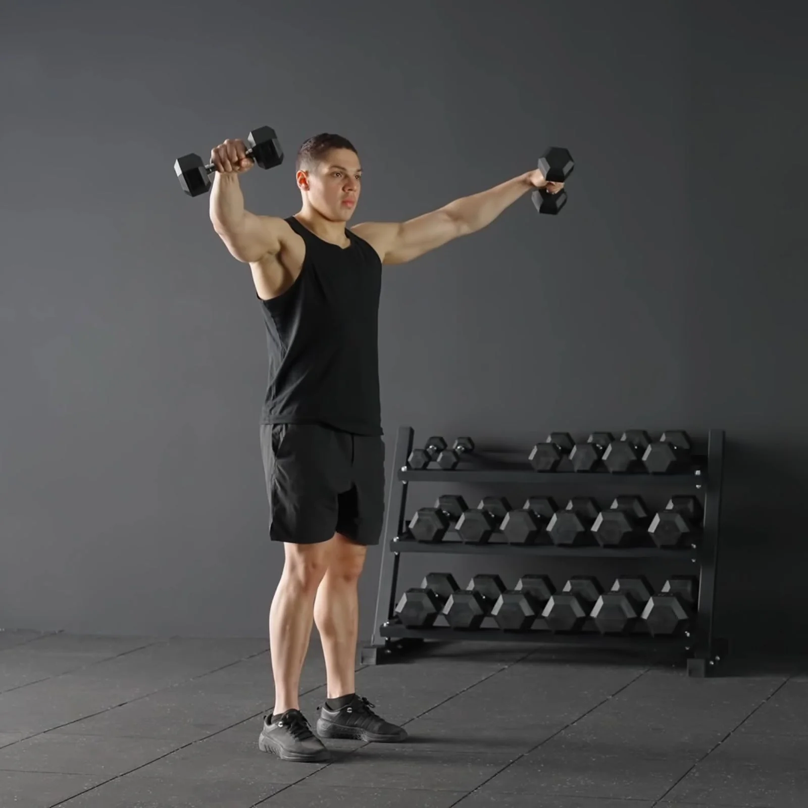 Rubber Hex Dumbbell Set with Racks - Image 16